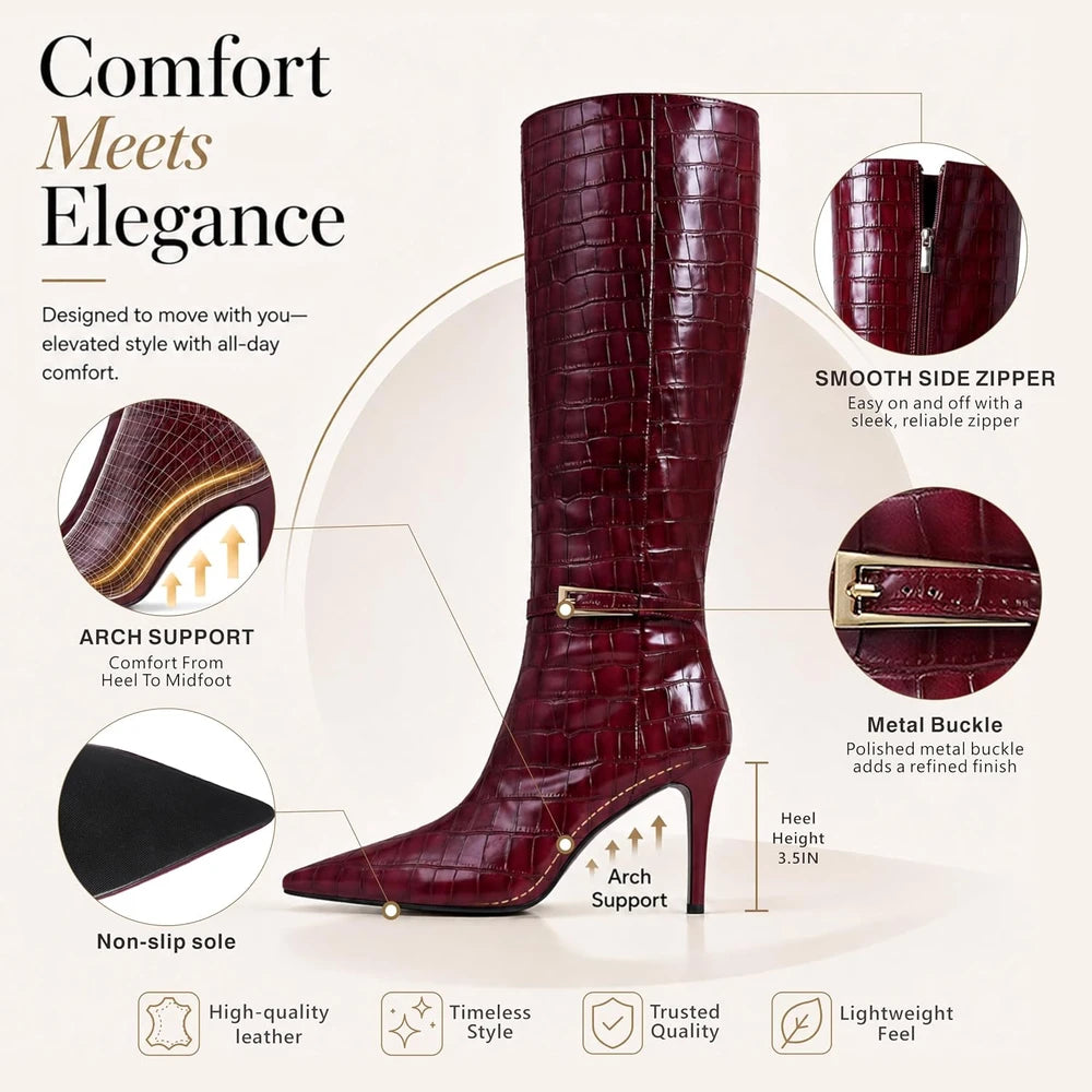 Croc Embossed Knee High Boots