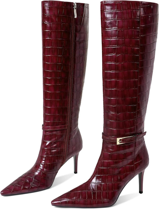 Croc Embossed Knee High Boots