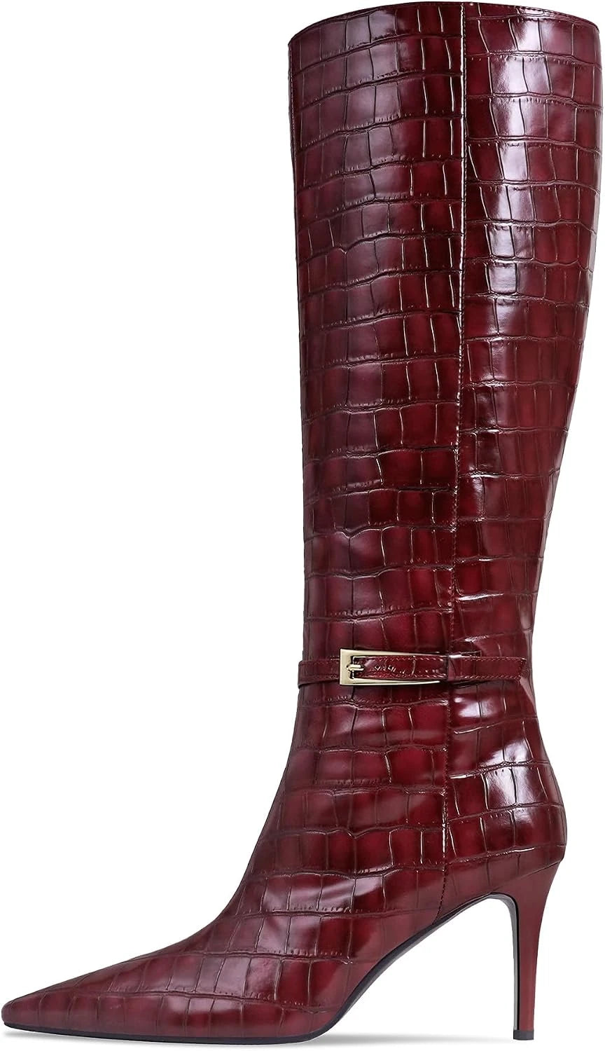 Croc Embossed Knee High Boots