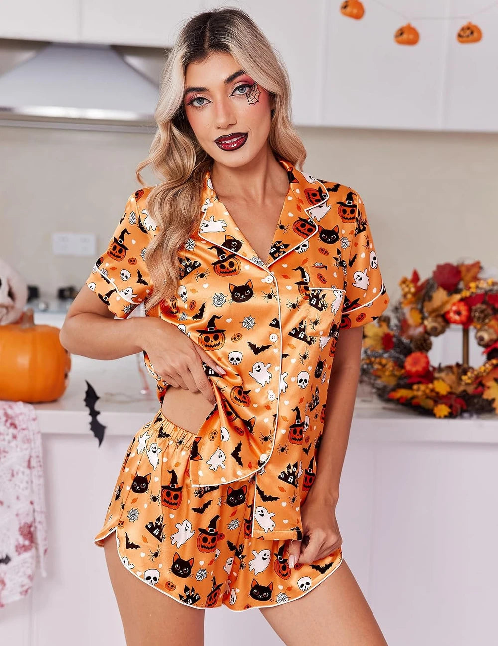Ekouaer Silk Satin Pajama Set