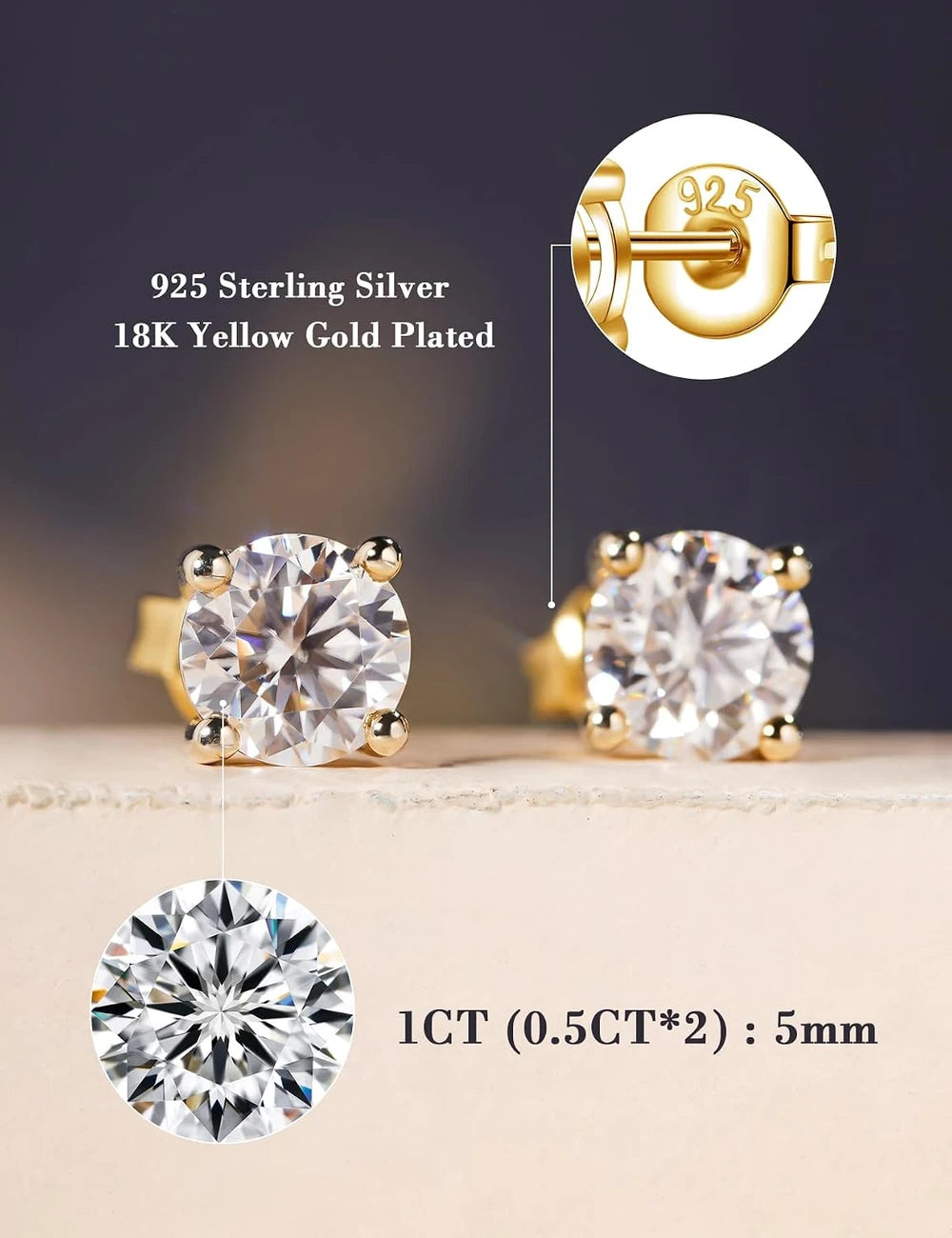 Moissanite Sterling Silver Stud Earrings