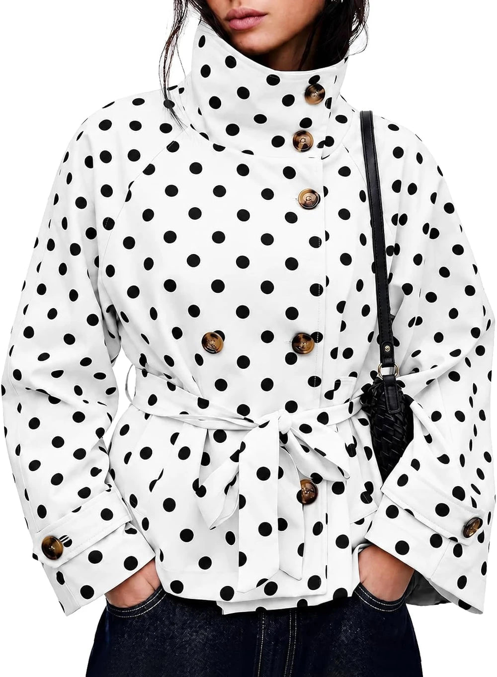 Polka Dot Cropped Trench Coat