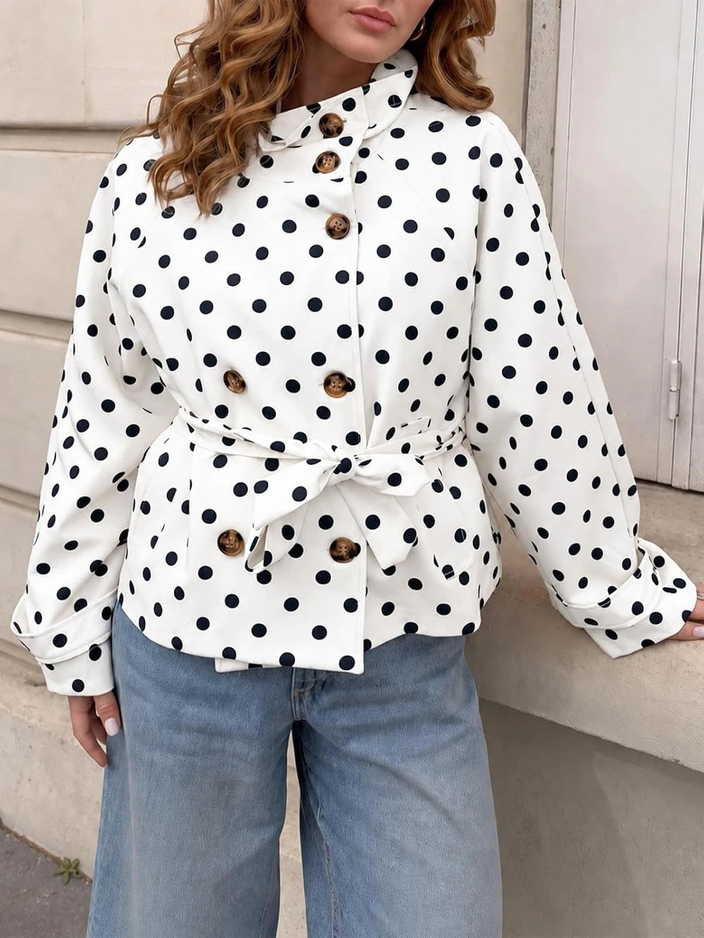 Polka Dot Cropped Trench Coat