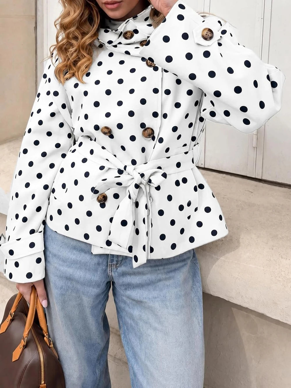 Polka Dot Cropped Trench Coat