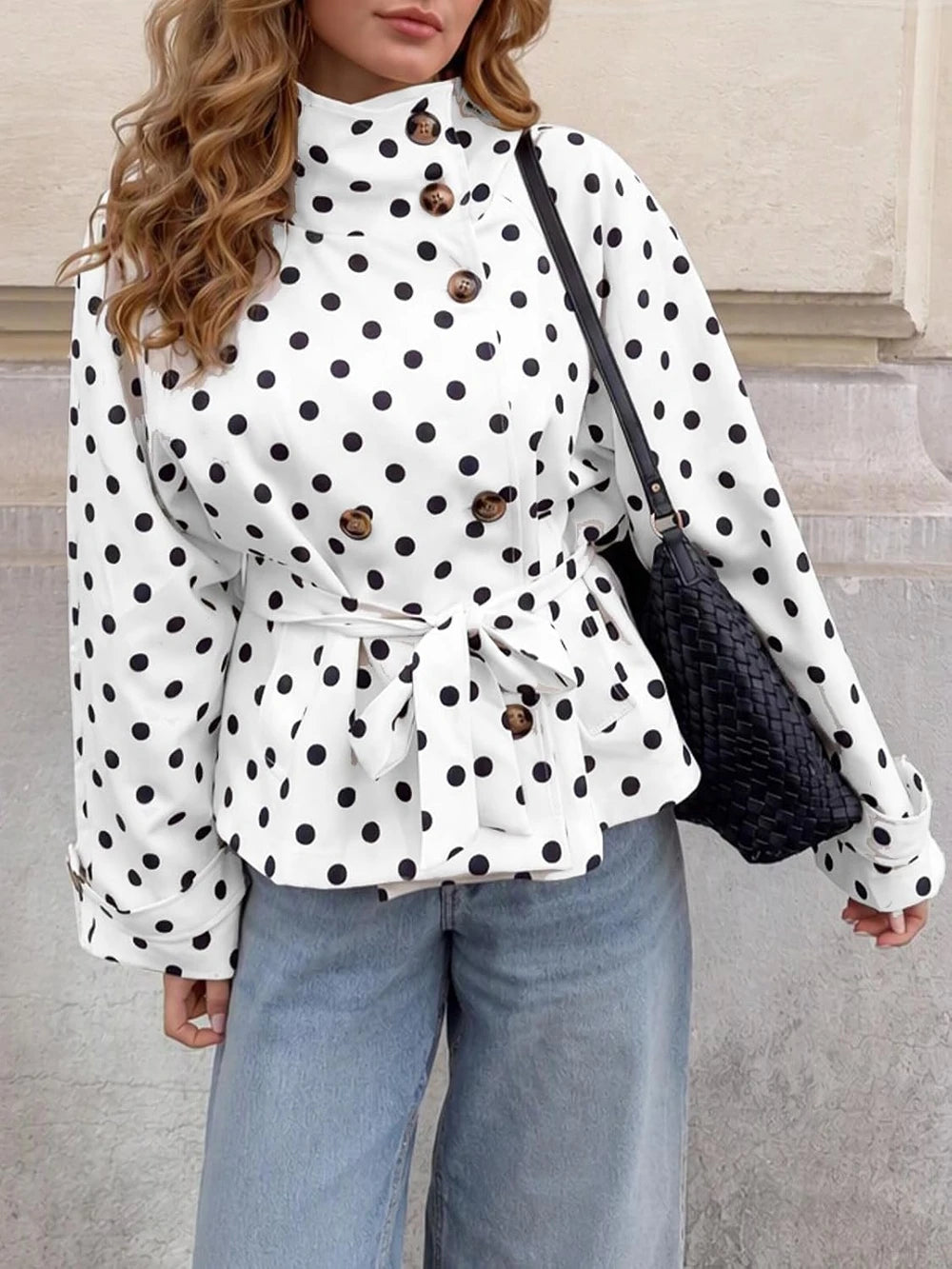 Polka Dot Cropped Trench Coat