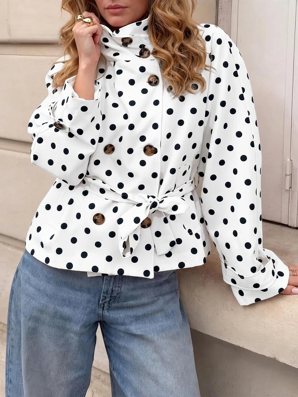 Polka Dot Cropped Trench Coat
