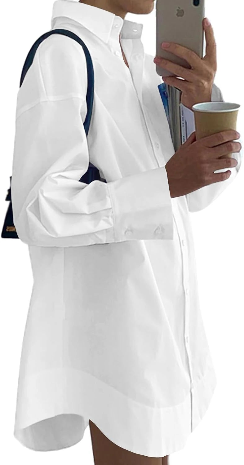 Casual V Neck Shirt Dress