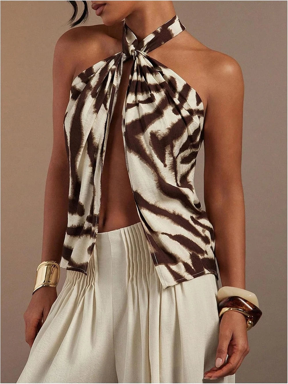 RoseSeek Zebra Striped Halter Top