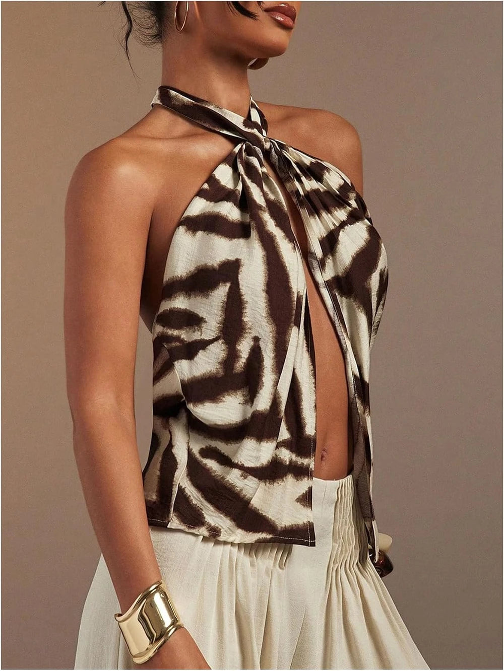 RoseSeek Zebra Striped Halter Top