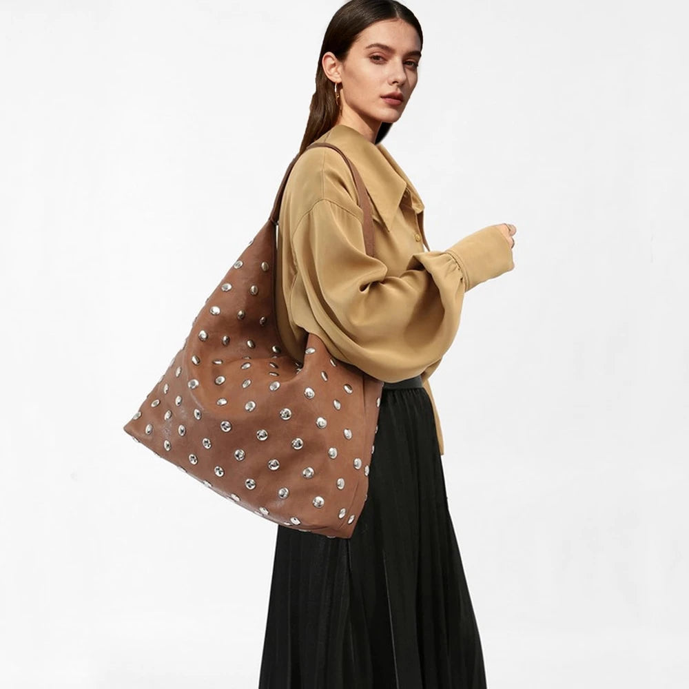 Vegan Leather Studded Tote Bag