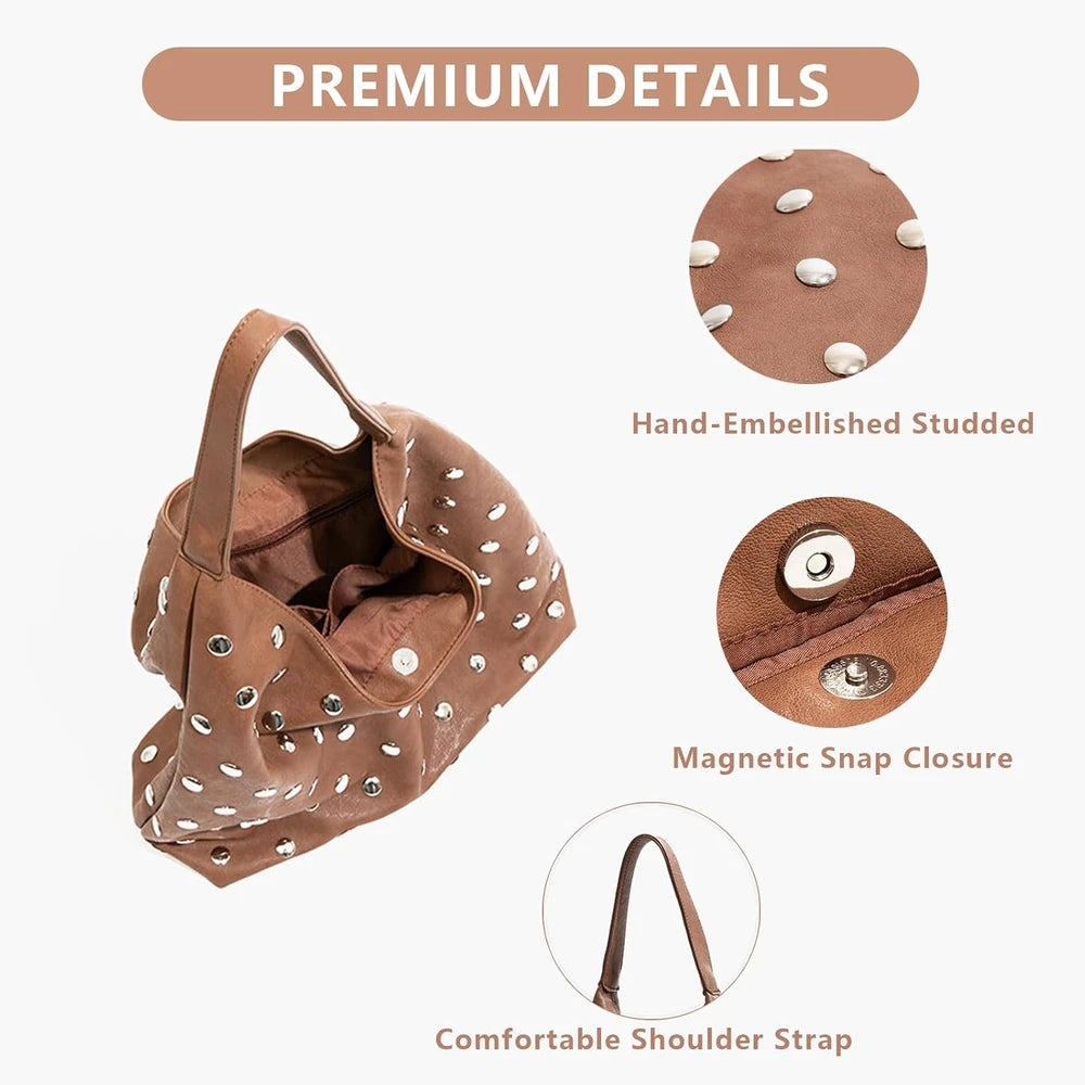 Vegan Leather Studded Tote Bag