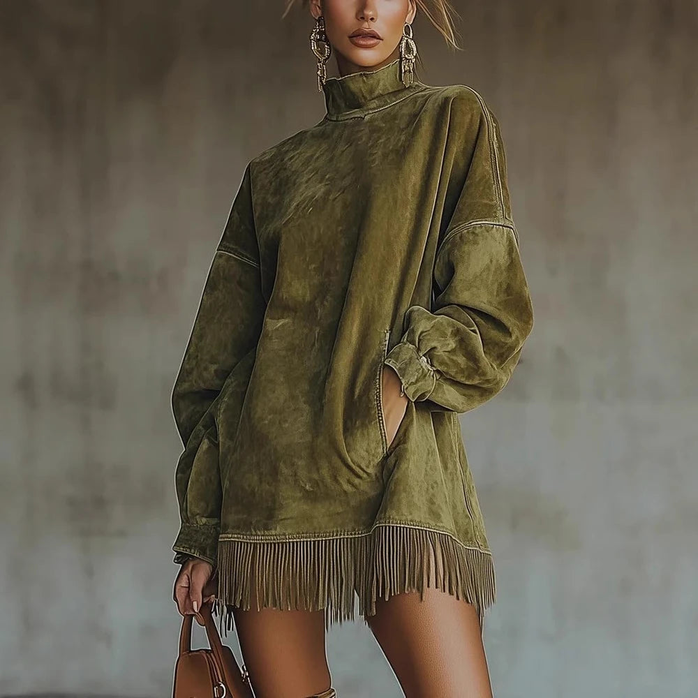 Faux Suede Tassel Mini Dress