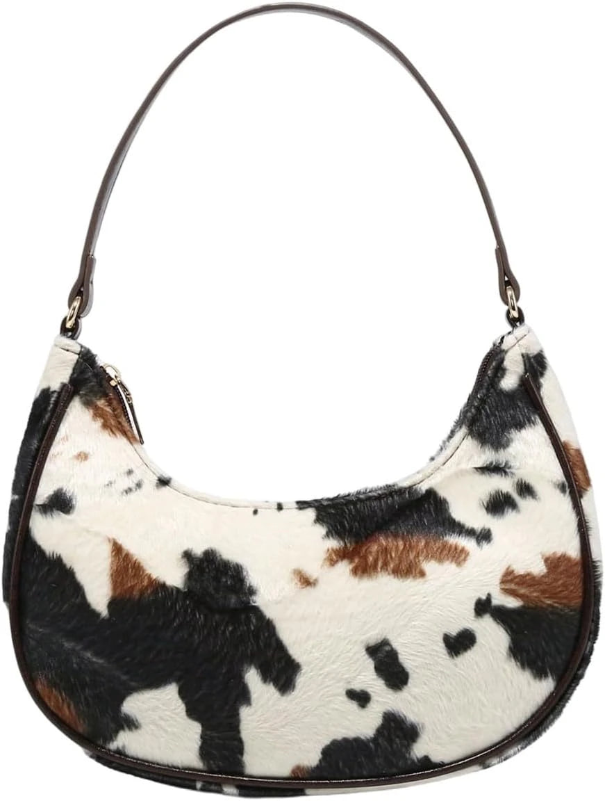 Cow Print Faux Fur Y2K Shoulder Bag