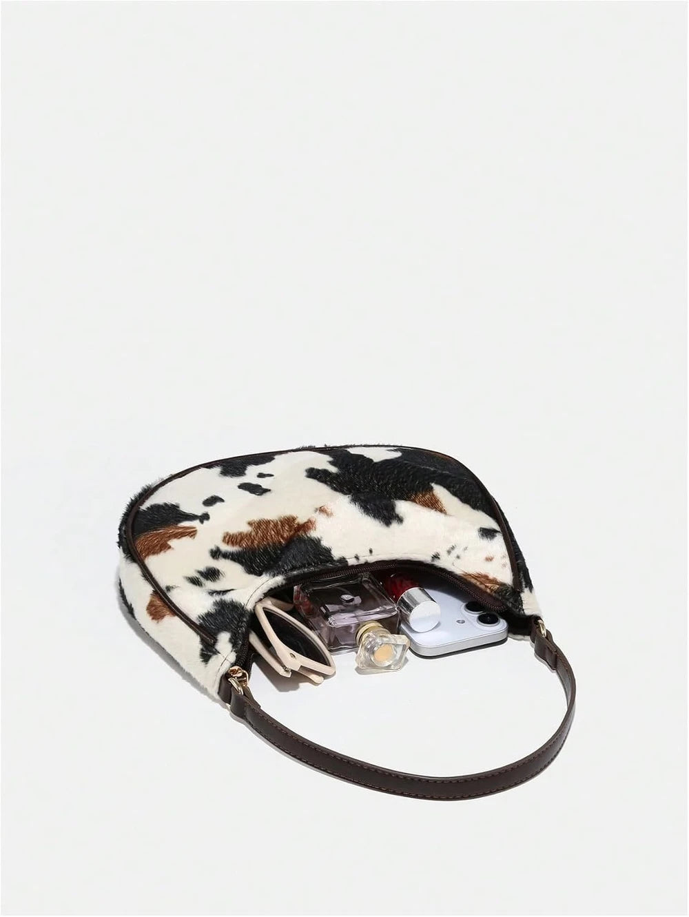 Cow Print Faux Fur Y2K Shoulder Bag