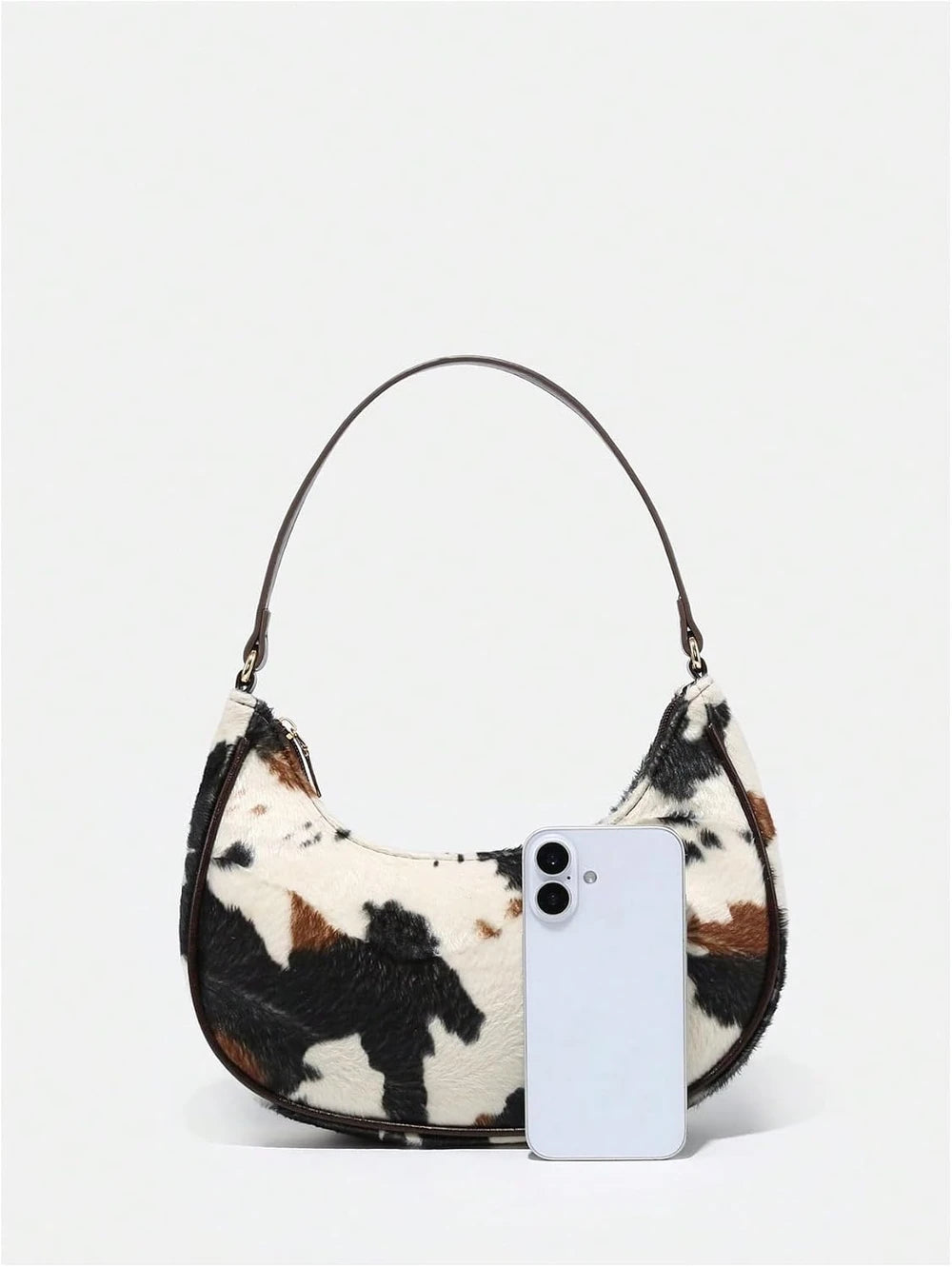 Cow Print Faux Fur Y2K Shoulder Bag