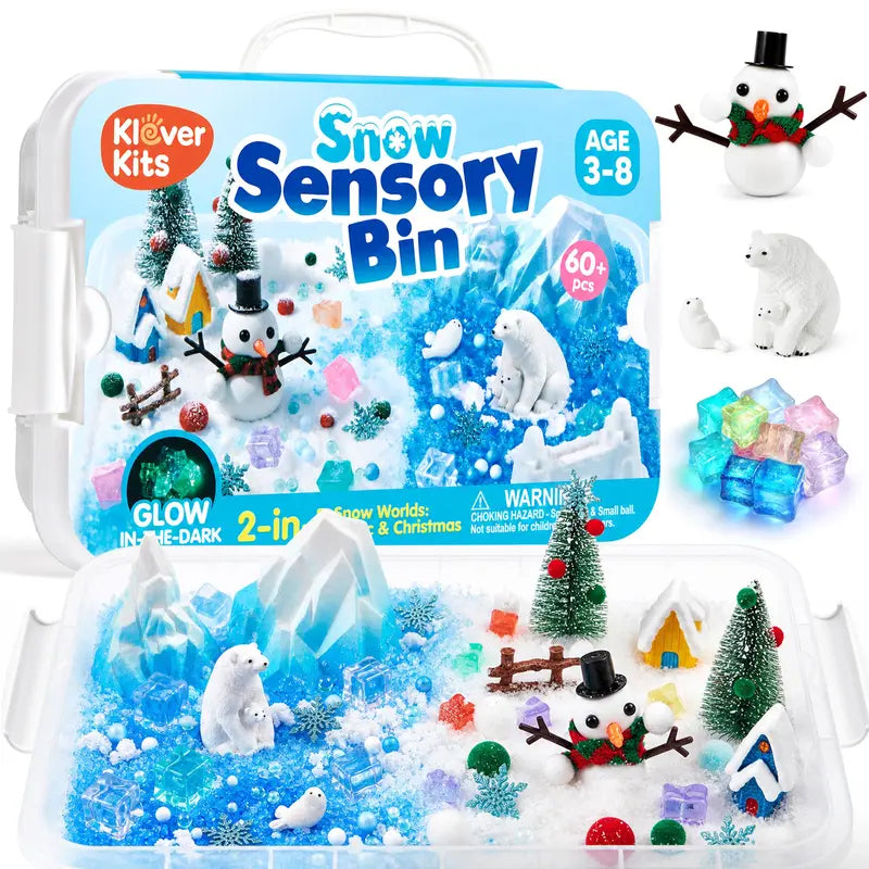 Klever Kits Construction Sensory Bin for Toddlers with Glow in the Dark Stones, Sandbox with Lid Castle Building Kit, Preschool Learning Activities Gifts for Boys Girls Age 3,Outer Space/Pet/ Dinosaur/Ocean/Witch’S Magic Soup，Halloween Gift