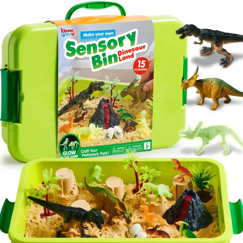 Klever Kits Construction Sensory Bin for Toddlers with Glow in the Dark Stones, Sandbox with Lid Castle Building Kit, Preschool Learning Activities Gifts for Boys Girls Age 3,Outer Space/Pet/ Dinosaur/Ocean/Witch’S Magic Soup，Halloween Gift