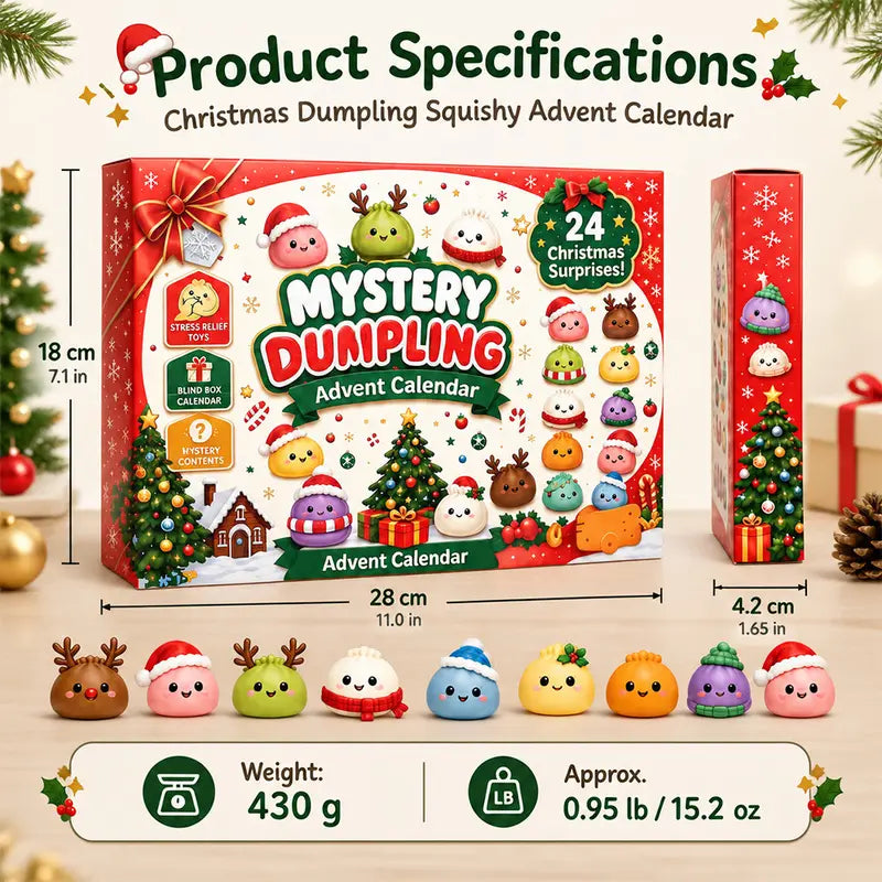 2026 Christmas Mini Squishies 24-Day Advent Calendar - Dumpling Squishy Unboxing Glitter Fidget Toys, Blind Box Quirky Whimsical Stress-Relief Indoor Recreation Gifts for Kids