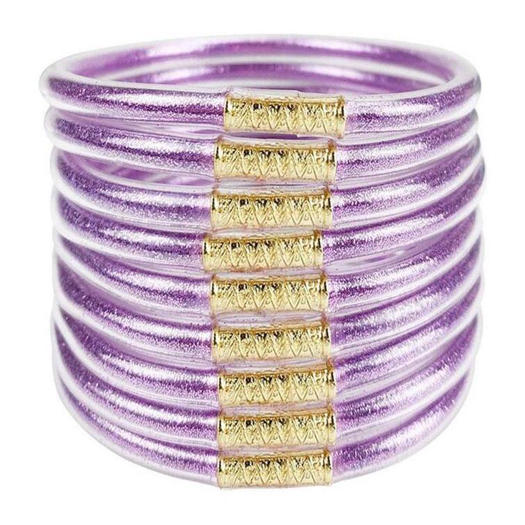 9-Piece Jelly Bangle Bracelets for Women, Trendy Solid Hue Bracelet Stacks, Stackable Jewelry for Party & Daily Wear, Party Wear, Solid Hues, Stacked Set, Basic, Female, Modern, Beads, Leopard Print, Champagne Gold, Beaded Bracelet Set, Fashionable Bracel