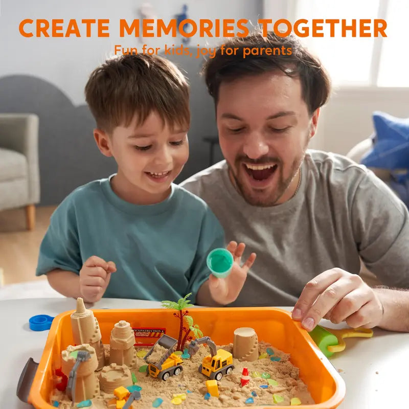 Klever Kits Construction Sensory Bin for Toddlers with Glow in the Dark Stones, Sandbox with Lid Castle Building Kit, Preschool Learning Activities Gifts for Boys Girls Age 3,Outer Space/Pet/ Dinosaur/Ocean/Witch’S Magic Soup，Halloween Gift