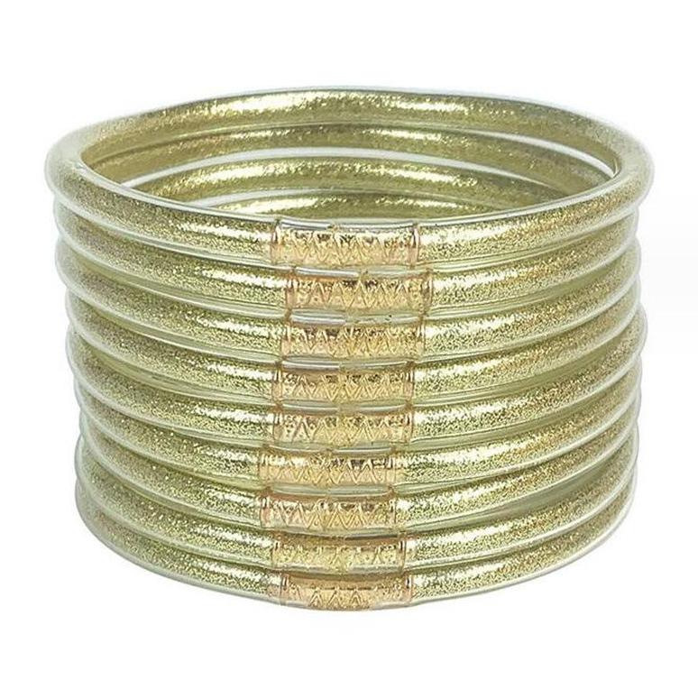 9-Piece Jelly Bangle Bracelets for Women, Trendy Solid Hue Bracelet Stacks, Stackable Jewelry for Party & Daily Wear, Party Wear, Solid Hues, Stacked Set, Basic, Female, Modern, Beads, Leopard Print, Champagne Gold, Beaded Bracelet Set, Fashionable Bracel