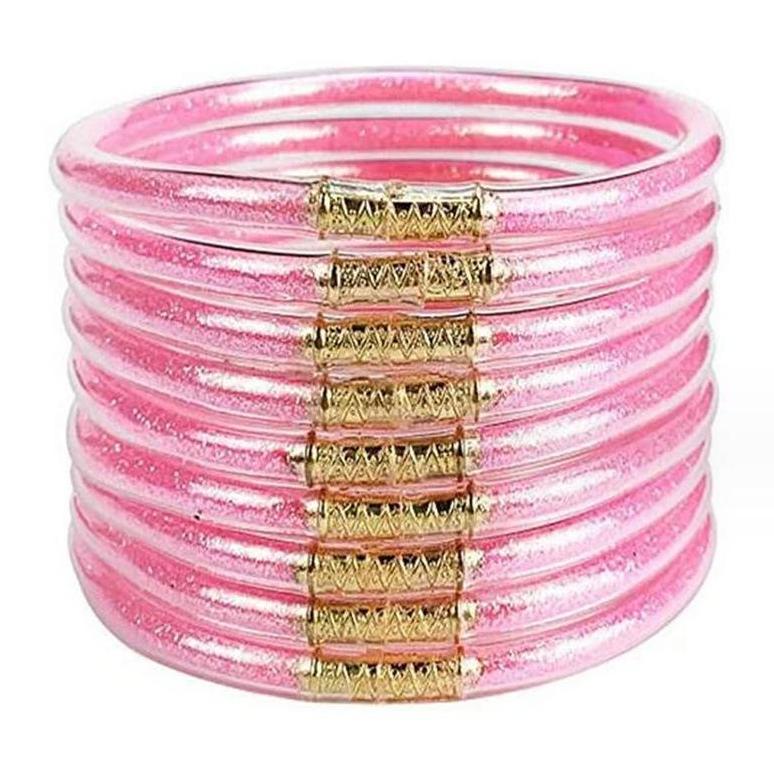 9-Piece Jelly Bangle Bracelets for Women, Trendy Solid Hue Bracelet Stacks, Stackable Jewelry for Party & Daily Wear, Party Wear, Solid Hues, Stacked Set, Basic, Female, Modern, Beads, Leopard Print, Champagne Gold, Beaded Bracelet Set, Fashionable Bracel