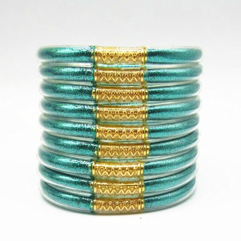 9-Piece Jelly Bangle Bracelets for Women, Trendy Solid Hue Bracelet Stacks, Stackable Jewelry for Party & Daily Wear, Party Wear, Solid Hues, Stacked Set, Basic, Female, Modern, Beads, Leopard Print, Champagne Gold, Beaded Bracelet Set, Fashionable Bracel