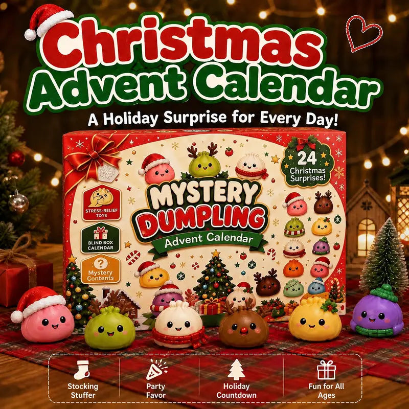 2026 Christmas Mini Squishies 24-Day Advent Calendar - Dumpling Squishy Unboxing Glitter Fidget Toys, Blind Box Quirky Whimsical Stress-Relief Indoor Recreation Gifts for Kids