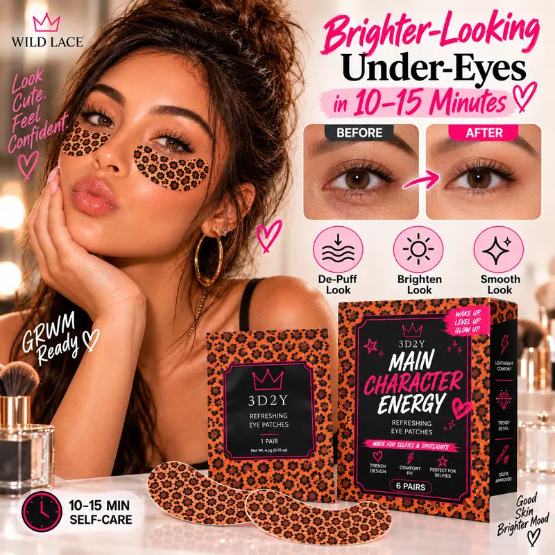 3D2Y Award Winning Eye Patches for Puffy Leopard Print Eye Patches, | Hydrogel Eye Patches with PDRN, Collagen, NAD | Refreshing for Puffy, Tired Eyes | Firming for Look of Wrinkles, Fine Lines | Korean Skincare Soft-Matte Face Accessories ,6 Pairs