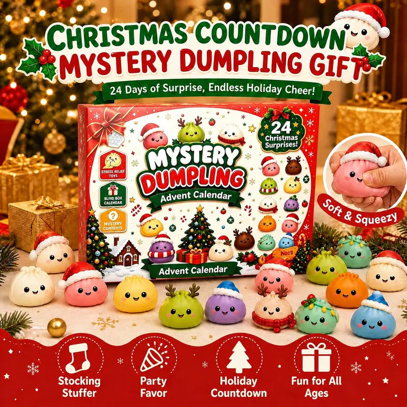2026 Christmas Mini Squishies 24-Day Advent Calendar - Dumpling Squishy Unboxing Glitter Fidget Toys, Blind Box Quirky Whimsical Stress-Relief Indoor Recreation Gifts for Kids