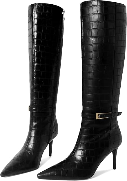 Croc Embossed Knee High Boots