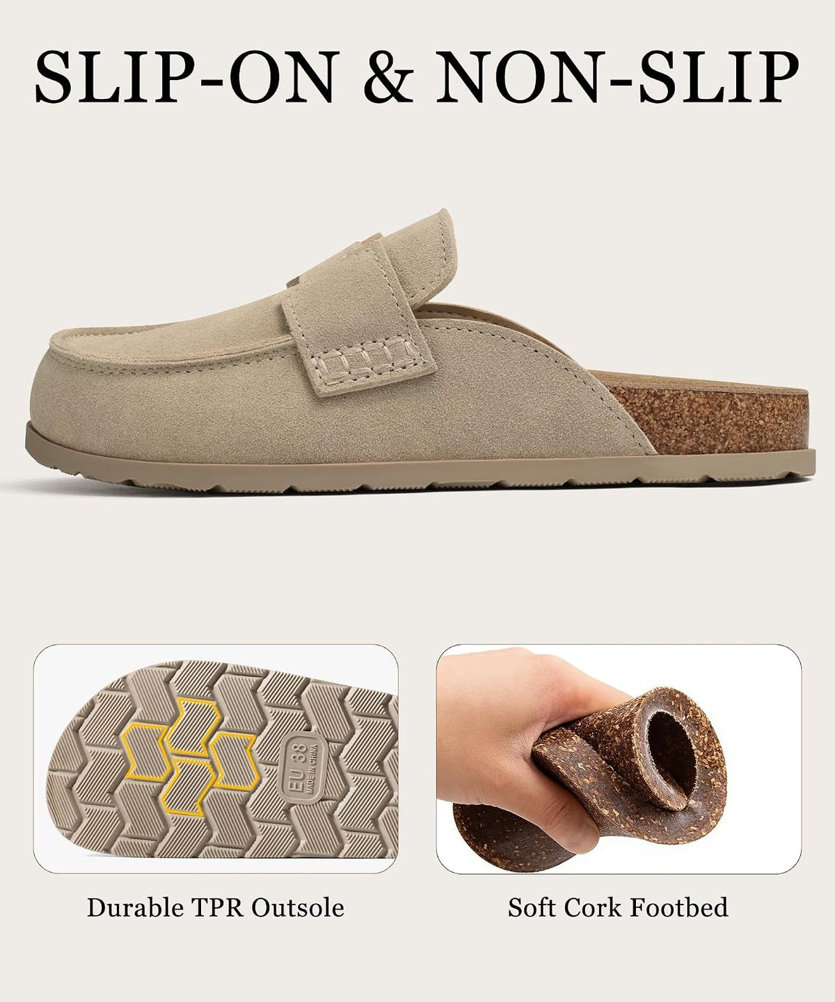 Women'S Genuine Suede Slip on Clog Mules