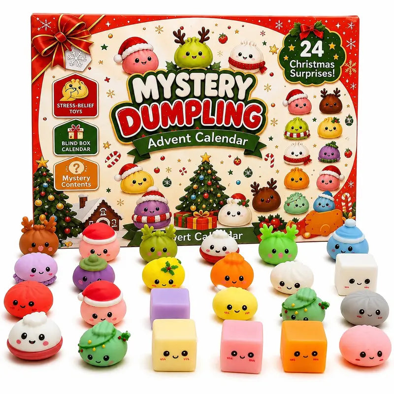 2026 Christmas Mini Squishies 24-Day Advent Calendar - Dumpling Squishy Unboxing Glitter Fidget Toys, Blind Box Quirky Whimsical Stress-Relief Indoor Recreation Gifts for Kids