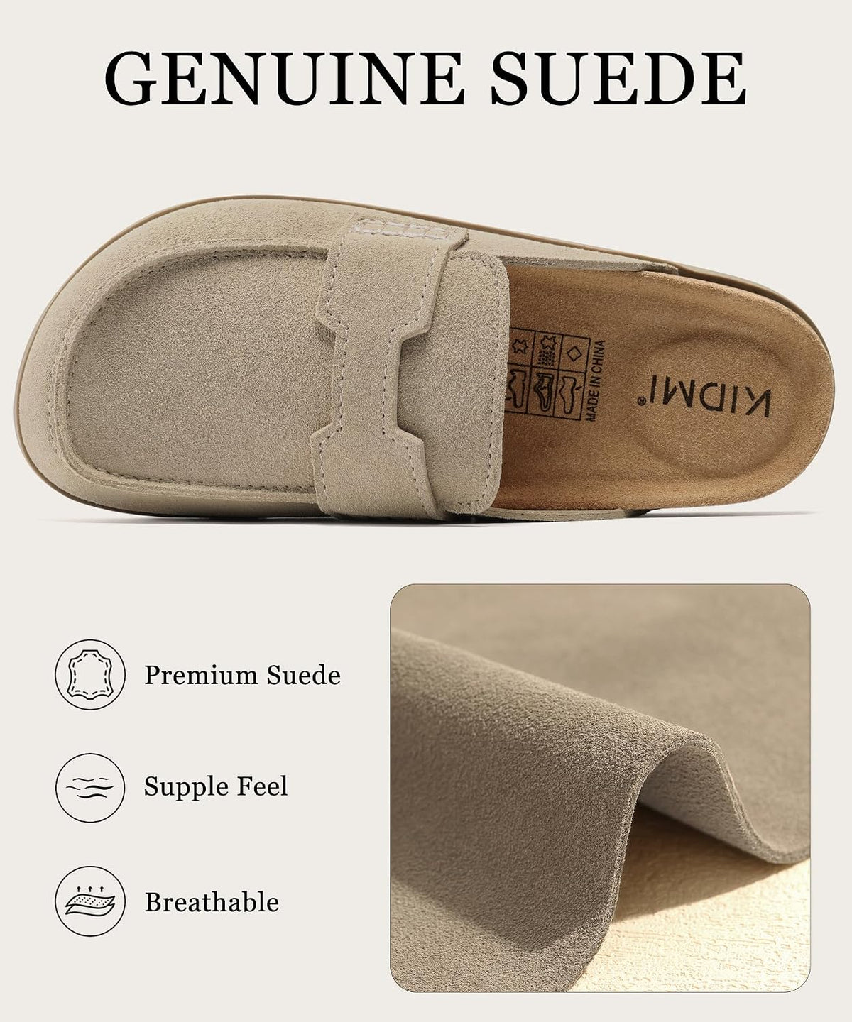 Women'S Genuine Suede Slip on Clog Mules