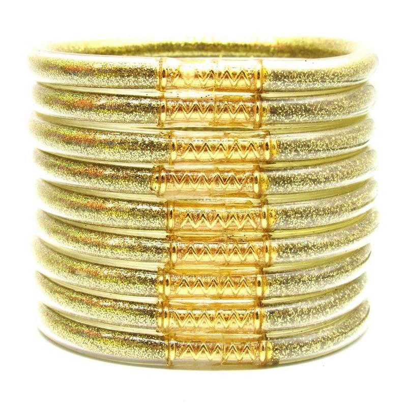 9-Piece Jelly Bangle Bracelets for Women, Trendy Solid Hue Bracelet Stacks, Stackable Jewelry for Party & Daily Wear, Party Wear, Solid Hues, Stacked Set, Basic, Female, Modern, Beads, Leopard Print, Champagne Gold, Beaded Bracelet Set, Fashionable Bracel