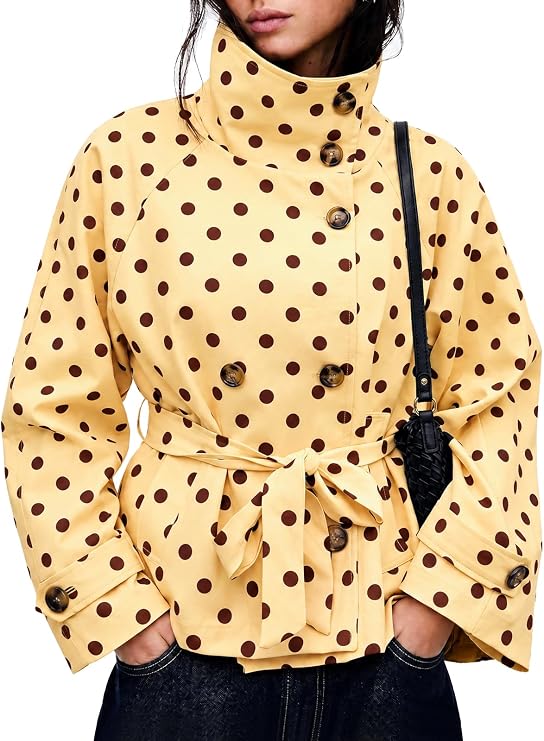 Polka Dot Cropped Trench Coat