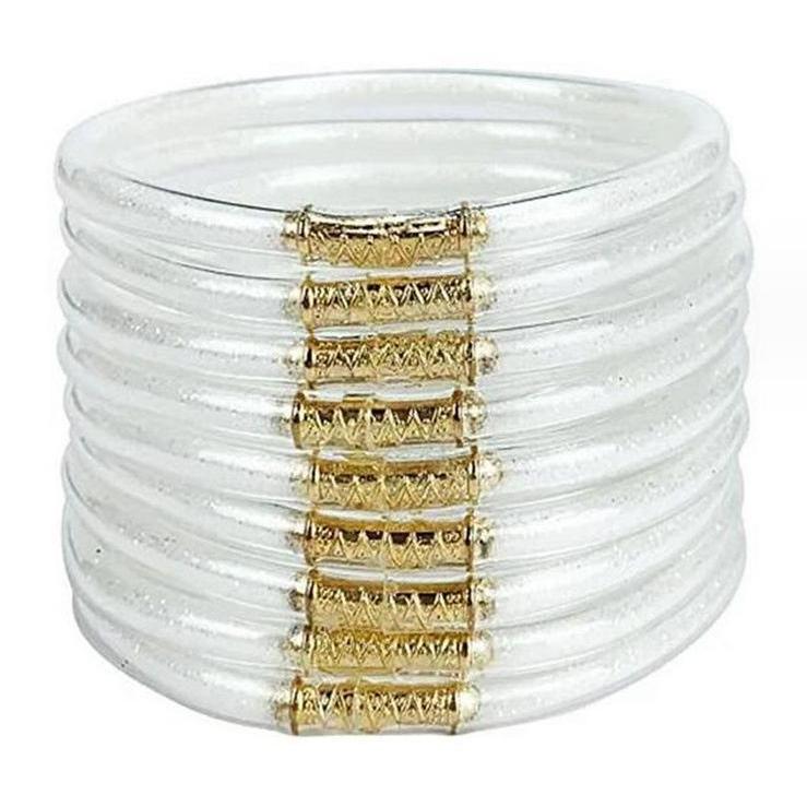 9-Piece Jelly Bangle Bracelets for Women, Trendy Solid Hue Bracelet Stacks, Stackable Jewelry for Party & Daily Wear, Party Wear, Solid Hues, Stacked Set, Basic, Female, Modern, Beads, Leopard Print, Champagne Gold, Beaded Bracelet Set, Fashionable Bracel