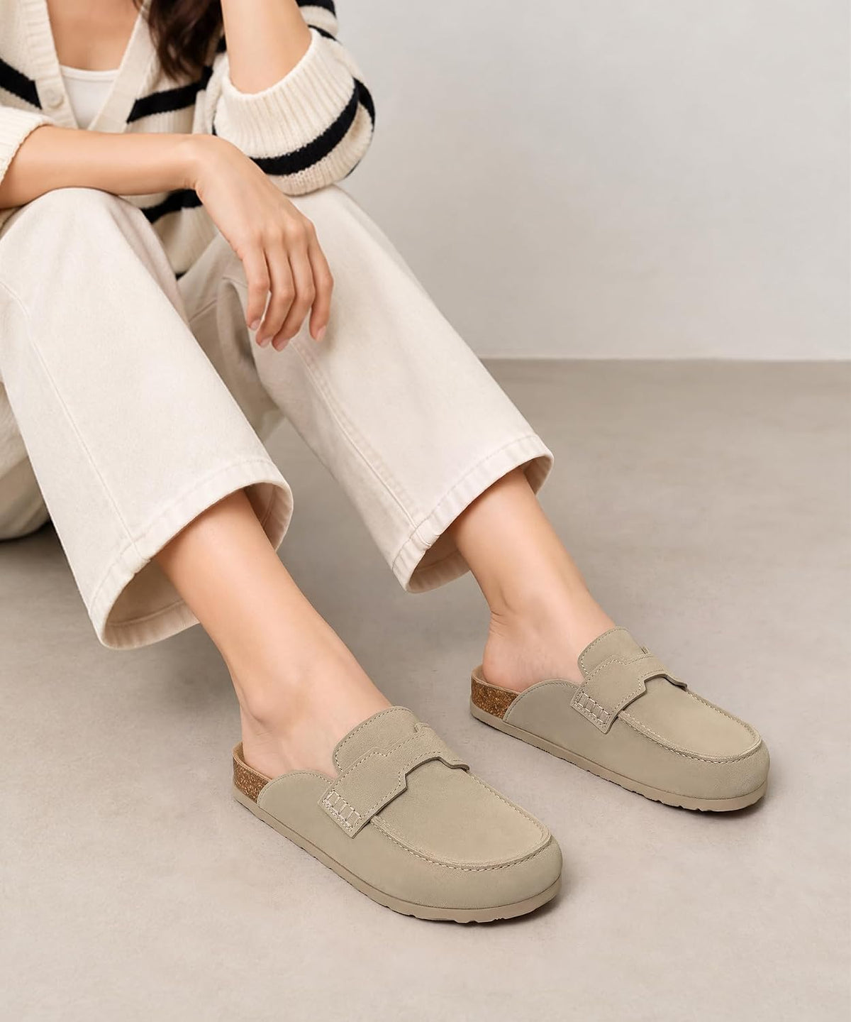 Women'S Genuine Suede Slip on Clog Mules
