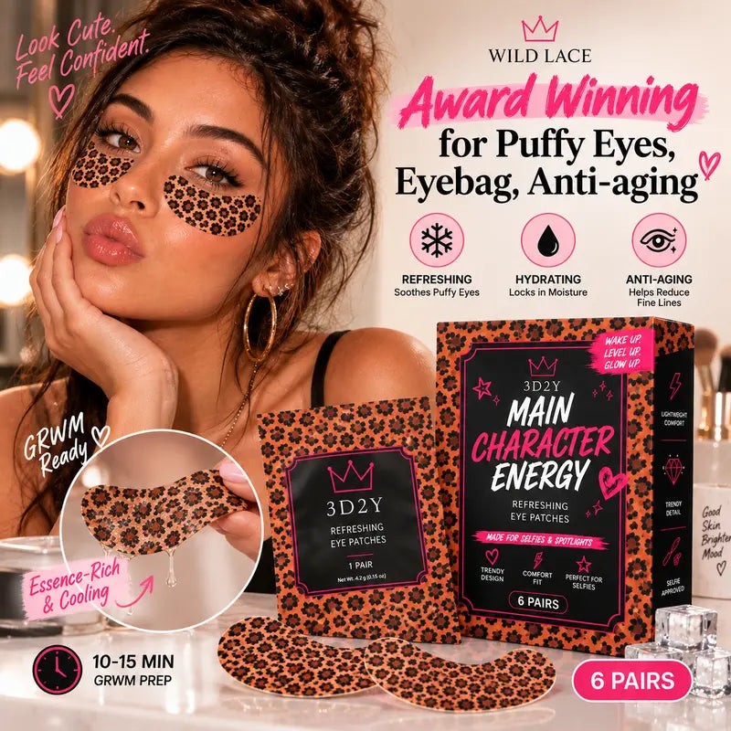 3D2Y Award Winning Eye Patches for Puffy Leopard Print Eye Patches, | Hydrogel Eye Patches with PDRN, Collagen, NAD | Refreshing for Puffy, Tired Eyes | Firming for Look of Wrinkles, Fine Lines | Korean Skincare Soft-Matte Face Accessories ,6 Pairs