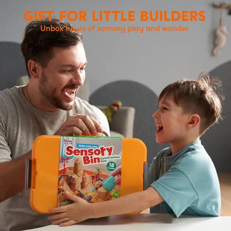 Klever Kits Construction Sensory Bin for Toddlers with Glow in the Dark Stones, Sandbox with Lid Castle Building Kit, Preschool Learning Activities Gifts for Boys Girls Age 3,Outer Space/Pet/ Dinosaur/Ocean/Witch’S Magic Soup，Halloween Gift