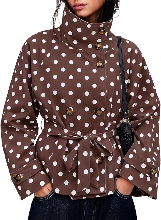 Polka Dot Cropped Trench Coat