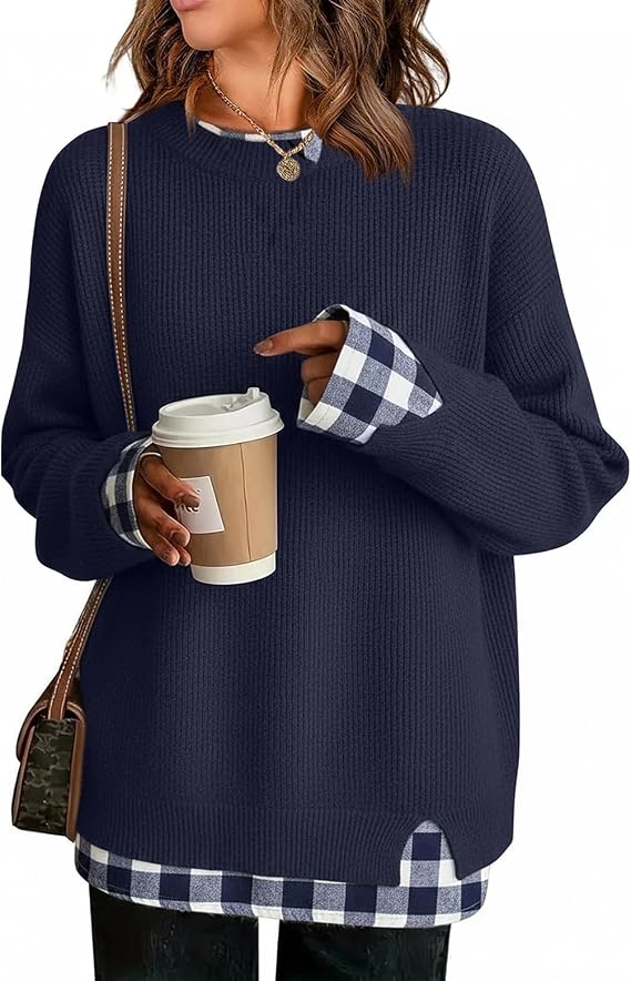 ETCYY Oversized Patchwork Teacher Sweater