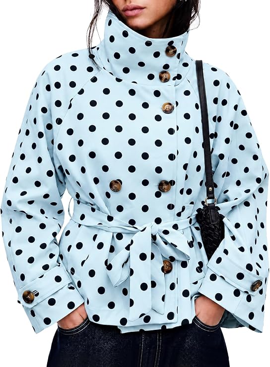 Polka Dot Cropped Trench Coat